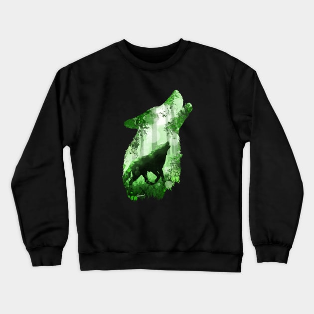 Evergreen Wolf Crewneck Sweatshirt by DVerissimo